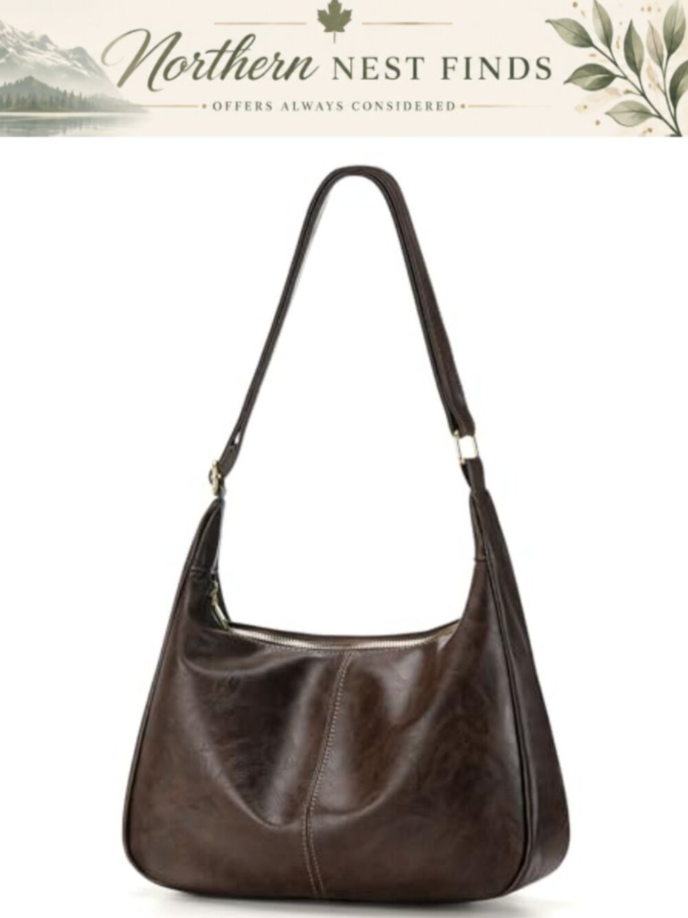 Hobo Bag Vegan Leather Slouchy Shoulder Crossbody Purse